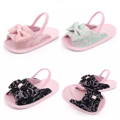 Newborn Baby Bow Pram Shoes Infant Girl Soft Sole Crawling Shoes Summer Sandals • £4.99