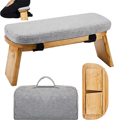 Bamboo Meditation Bench With Carrying Bag Kneeling Stool Portable Yoga Bench • $52.99