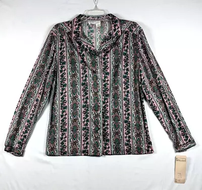 Vtg 70s Mod Secretary Long Sleeve Blouse Top XL Queen Casuals NOS Union Made USA • $22.99