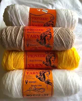 Pioneer Vintage Yarn 4 Oz 4 Ply Made In USA-White/Poppy/Beige • $5.50