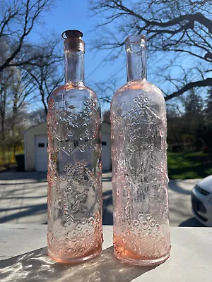 Set Of 2 Vintage Ornate Decorative Pink Wine Bottles Made In Italy • $25