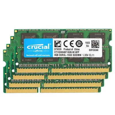 CRUCIAL DDR3L 8GB 16GB 32GB 1600 MHz PC3-12800 Laptop Memory RAM SODIMM 204-Pin • £49.08