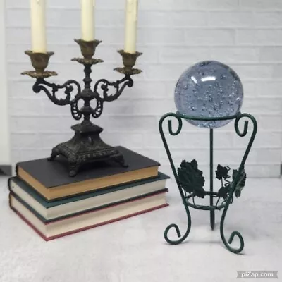 Vintage Green Witch Metal Ivy Leaf Sphere Crystal Ball Stand Orb Stand Display • $21.23