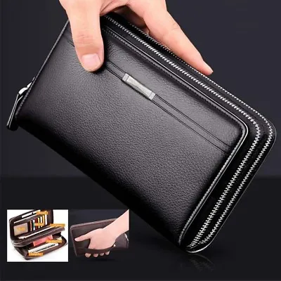 Men Wallets Long PU Leather Cell Phone Clutch Wallet Purse Hand Bag Card Holders • $18.99