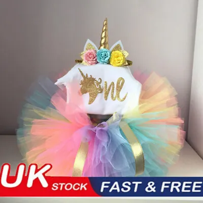 Baby Girls Personalised First 1st Birthday Outfit Cake Smash Set Tutu Skirt Hat • £11.99