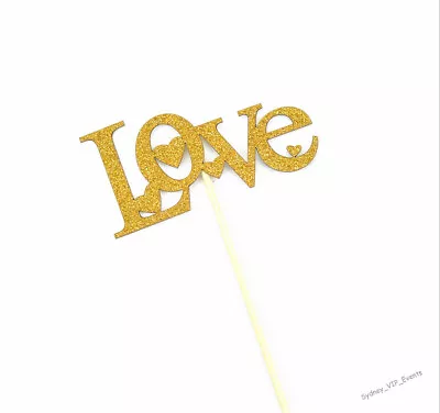 Gold Glitter Love W Heart Cake Topper Cupcake Wedding Party Birthday Engagement • $3.25