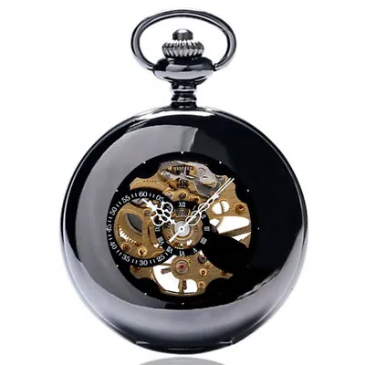 Unisex Mechanical Skeleton Pocket Watch Roman No. Hand-winding Antique Classic • £18.89