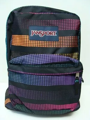 NWT JANSPORT SuperBreak Disco Dots Backpack Girls Book Bag School Padded Black • £28.54