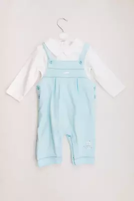 9-12 Months Amore Blue Dungaree Set With Long Sleeve T-shirt With Collar • £8