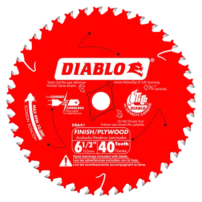 Diablo D0641A 6-1/2 In. X 40 Tooth Finish / Plywood Trim Saw Blade New • $20.13