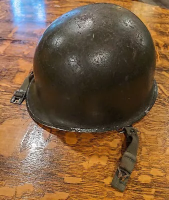 Original Late WW2 Or Korean War Era U.S. M1 Helmet With Red Liner  • $110