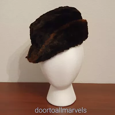 Vintage Pillbox Sheared Mink Fur Hat SOFT Asymmetrical Brown   Trademark  • $34.71