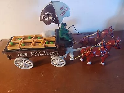 Cast Iron Horse Drawn Fresh Fruits & Vegetables Delivery Cart Wagon Umbrella (gt • $35