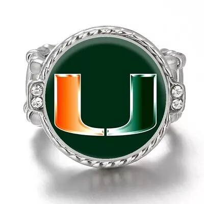 Miami Hurricanes Silver Women's Crystal Accent Football Ring W Gift Pkg D12 • $19.96