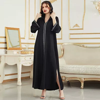 Hooded Moroccan Women Kaftan Long Dress Muslim Abaya Islamic Gown Dubai Jilbab • $47.17