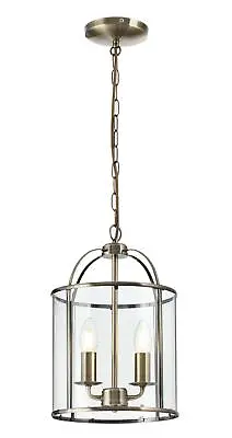 Traditional 2 Light Antique Brass Hanging Hall Ceiling Lantern With Glass Panels • £65