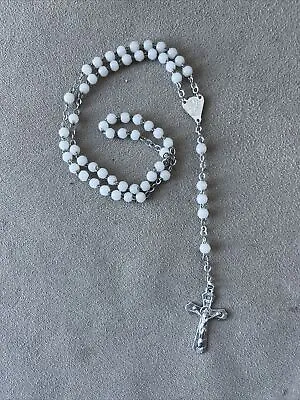 Vintage White Milk Glass Bead Catholic French  Rosary 12  • $18.36