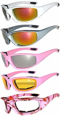 1 Pair Women Pink Biker Motorcycle Padded Glasses Smoke Clear Night Driving Lens • $7.99