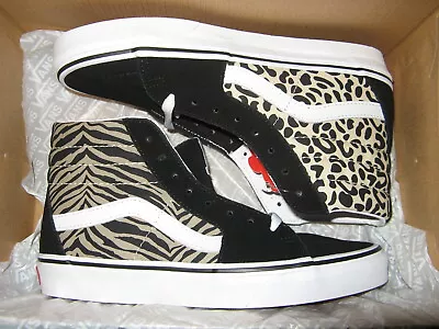 Vans Sk8-Hi Womens Skate Shoes Canvas Suede Black Safari Multi Mix Zebra Leopard • $39.99