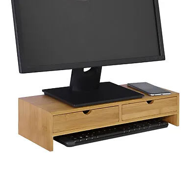$42.99 • Buy SoBuy Bamboo Monitor Stand Monitor Riser Desk Organiser With Drawer FRG198-N
