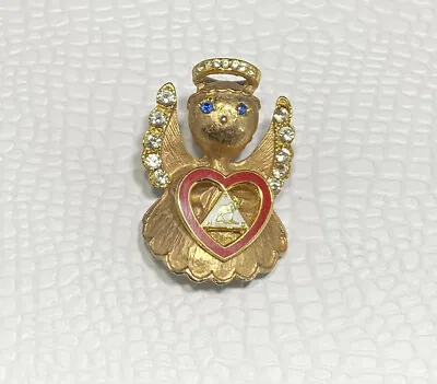 Pin FHC Moose Lodge Angel Gold Tone Rhinestone Heart Pin Brooch Fraternal • $17.95