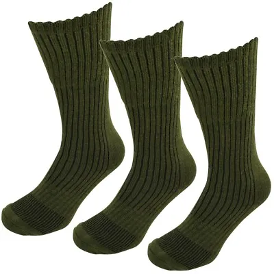 X 3 PACK Men's Military Boot Long Thermal Wool Blend Socks Army Green - UK 6-11 • £11.95