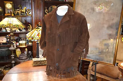 Vintage 1960's Fringe Brown Suede Leather Jacket Pypsa Men 44 • $89