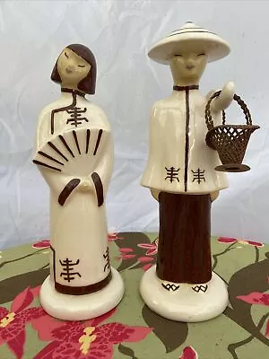 Vintage Hedi Schoop Hollywood Ca Oriental Asian Couple Figurines W/ Baskets • $85