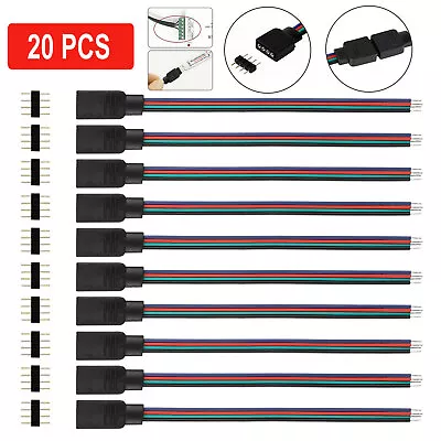 20PCS 4 Pin Female Male Connector Wire Cable For RGB 3528 5050 LED Strip Light • $7.98