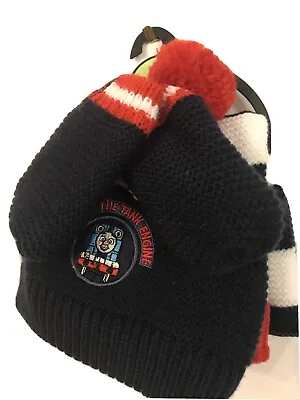 £11.99 • Buy M&S Thomas The Tank Navy, Rust & Cream Knitted Hat, Mitts & Scarf  6-18 Months