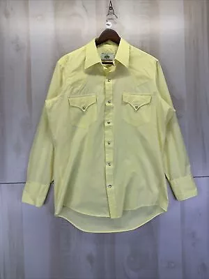 Vintage Mesquite Thin Yellow Pearl Snap Mens Western Shirt 15.5- USA Made 8962 • $16