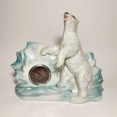 Vintage Febland Italy Iridescent Ceramic Polar Bear Mercedes Movement Clock • $79.99