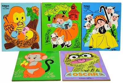 PLAYSKOOL Vintage Wooden Puzzles Lot Of 5 Sesame Street Animals Fairy Tales • $49.99