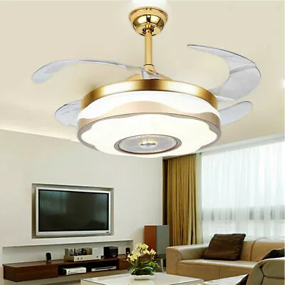 Gold 42 Inch Invisible Ceiling Fan Light LED Chandelier Lamp Dimmable W/ Remote • $73.15