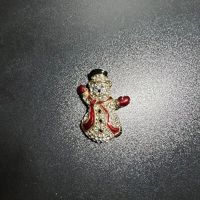 Vintage MONET Signed Snowman Christmas Brooch Pin - Enamel Rhinestone • $19.99