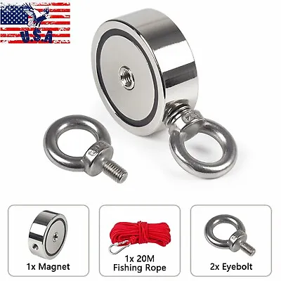 Strong Neodymium Fishing Magnet Kit Up To 1000LB With Pull Force Rope &Carabiner • $29.50