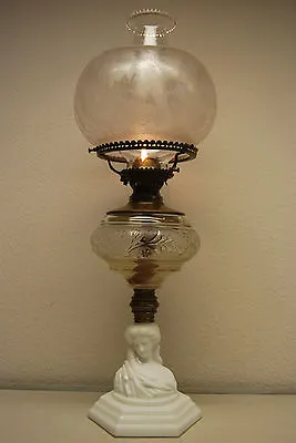 Antique Old Kerosene Oil Atterbury Boston Sandwich Glass Victorian Madonna Lamp • $2500