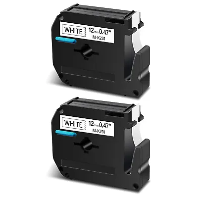 2PK For Brother P-touch PT-65 PT-70 M-K231 M-231 Black On White Label Tape 12mm • $7.99