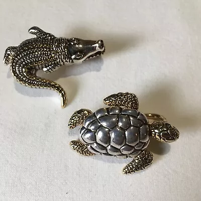 Vtg Best Sign Jewelry Turtle Alligator Brooch Necklace Pendant 2Pc Gold Silvertn • $25