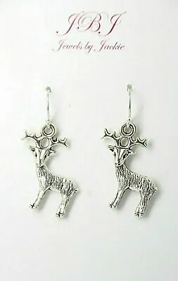 Buck Earrings Elk Deer Hunting Antler 925 Sterling Silver Pewter Charms Dangle • $7.24