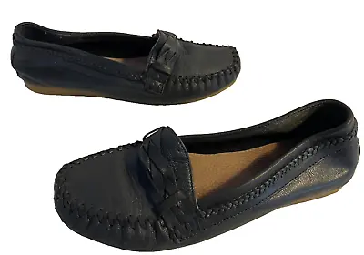 Fat Face ~ Black Leather Loafers Flats Shoes  Moccasins ~ Size 37 4 • £18.99