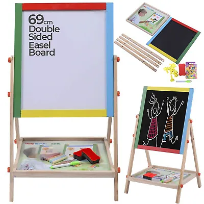 £22.99 • Buy Kids 2 In 1 Wooden Easel Board Double Sided Chalk Drawing Learning Art Play Toy