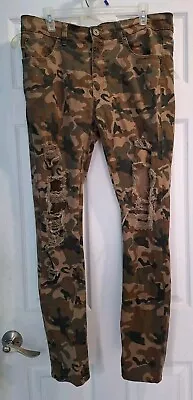 Rebel Minds Mens Camo Distressed Ripped Destroyed JEANS Pants 36 X 32 Cotton • $22