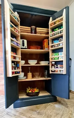 ❤  Larder Kitchen Pantry Cupboard With Spice Racks Shelves Solid  Pine  • £519