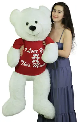 Giant Teddy Bear 52 Inch White Soft Wears Removable Tshirt I Love You This Much • $189.99