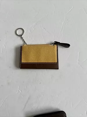 New Vintage Coach Yellow & Brown Leather Zip Coins & Keychain Wallet • $39.99