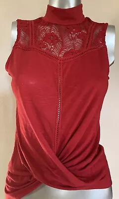 American Rag Red Mock Turtle Neck Sleeveless Front Drape Top Med NWT * See Desc • $15