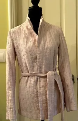 Massimo Dutti Women's Light Pink Stand Collar Long Sleeve Belted Jacket Size 2 • $37.40