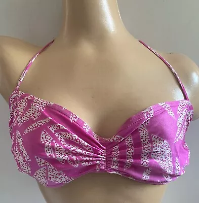 Chainstore Pink White Vintage Style Halter Neck Bandeau Bikini Top - Size 16 - C • £4.99