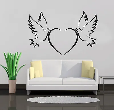 Doves & Love Heart Vinyl Wall Sticker Decal Love Couple Partners Together • £4.95